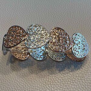 SALE!  Beautiful Silver and Copper Rose Heart Stretch Bracelet